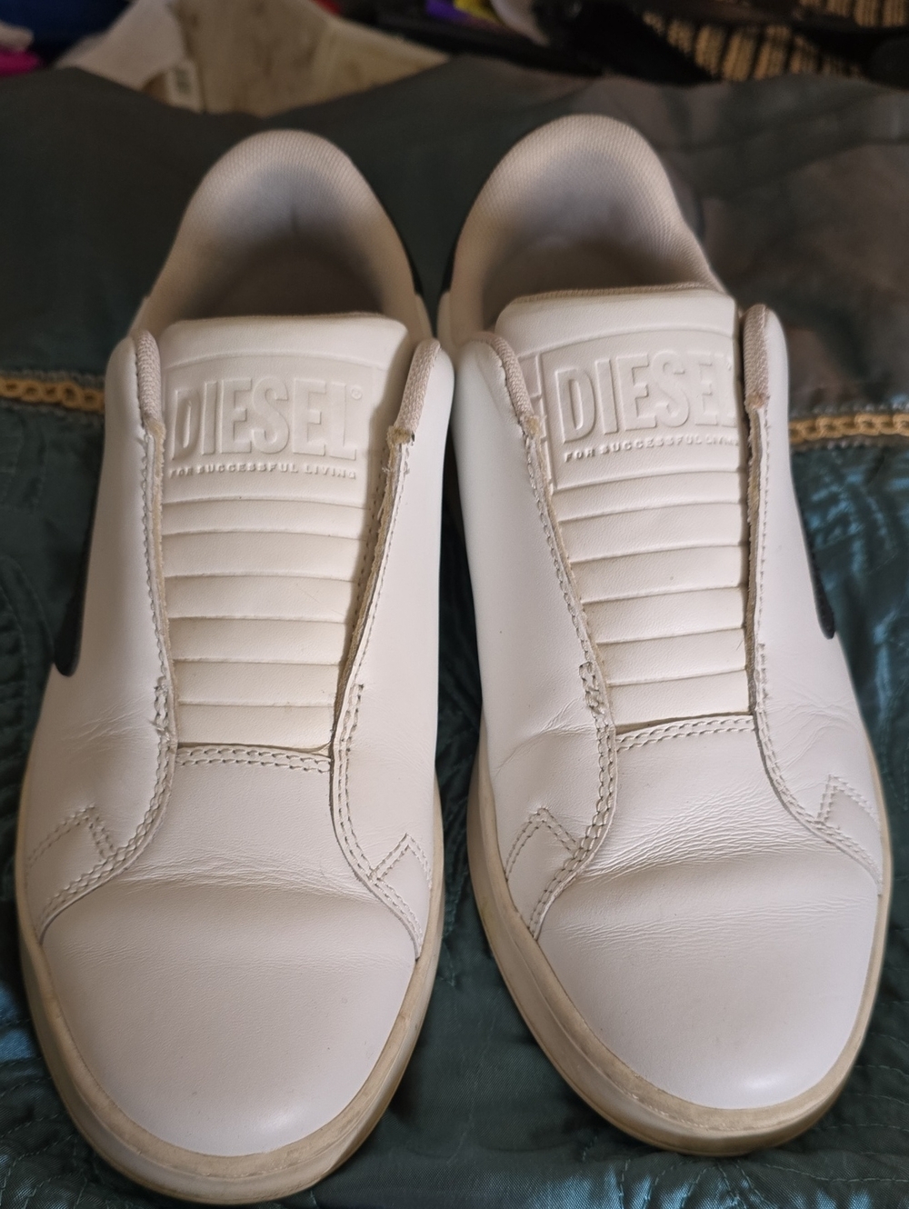 Diesel White Slip-On Leather Loafers